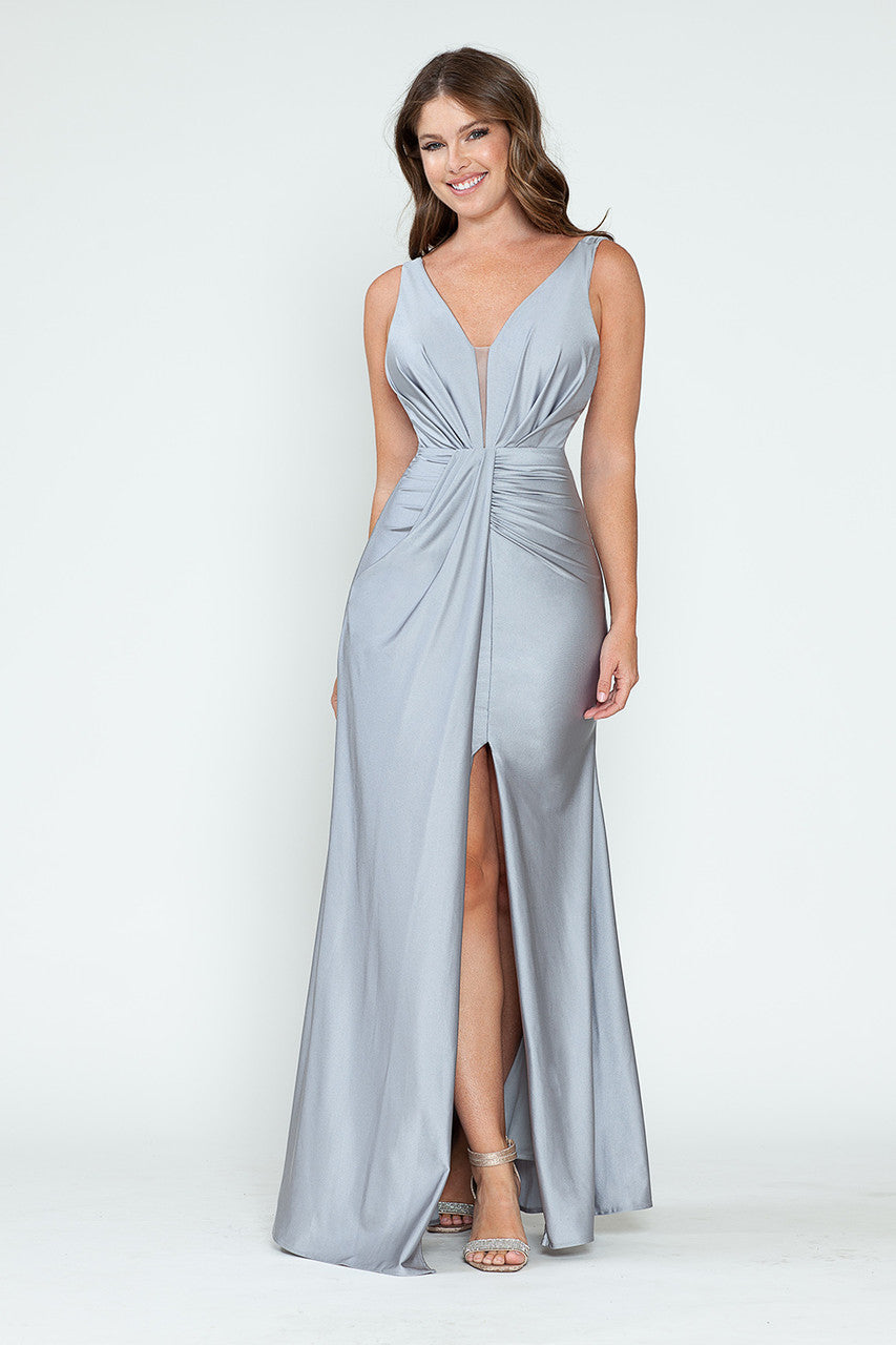 Satin Fitted Sleeveless Slit Gown by Lenovia 5319