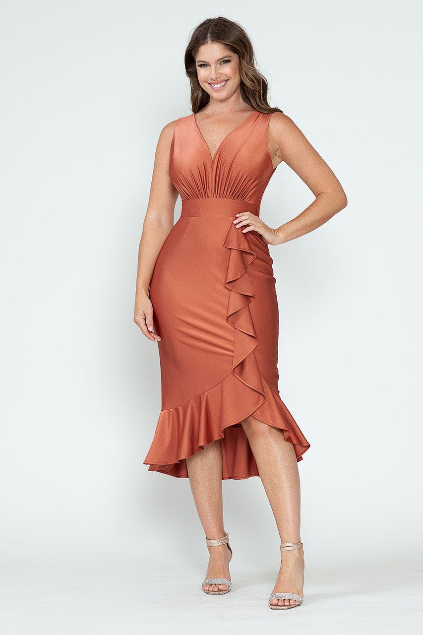 Sleeveless Ruffled Midi Dress by Lenovia 5280