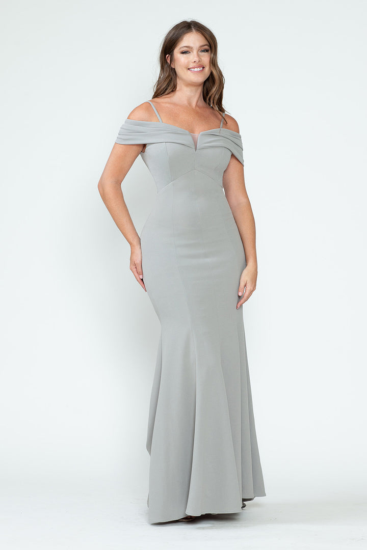 Crepe Fitted Off Shoulder Gown by Lenovia 5317