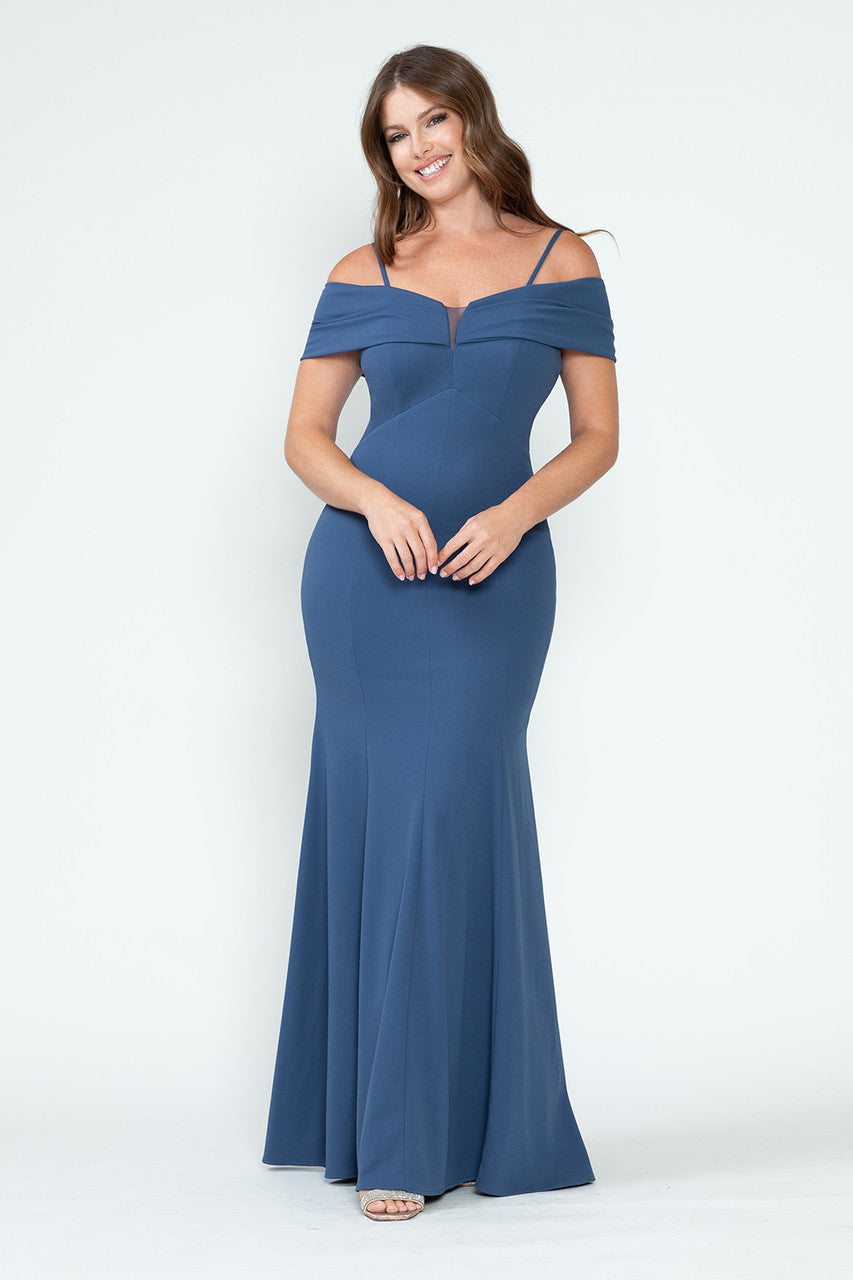 Crepe Fitted Off Shoulder Gown by Lenovia 5317