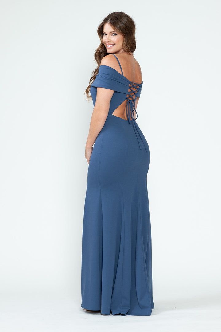 Crepe Fitted Off Shoulder Gown by Lenovia 5317