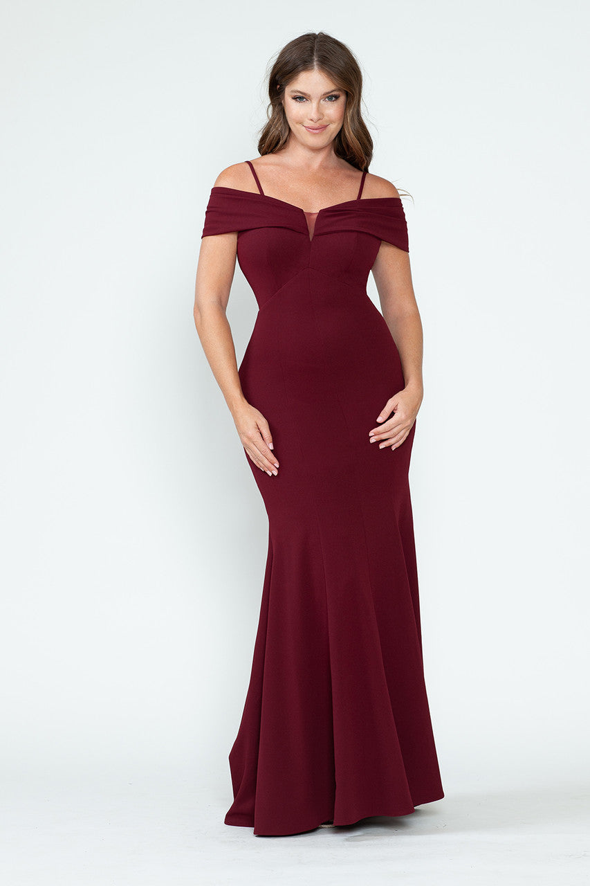 Crepe Fitted Off Shoulder Gown by Lenovia 5317