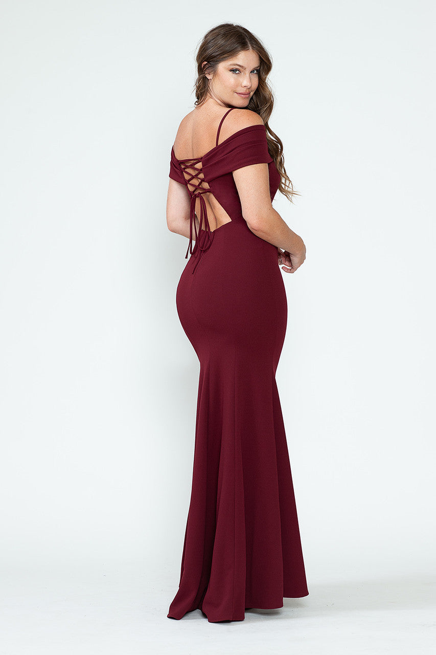 Crepe Fitted Off Shoulder Gown by Lenovia 5317