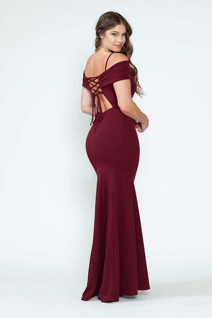 Crepe Fitted Off Shoulder Gown by Lenovia 5317