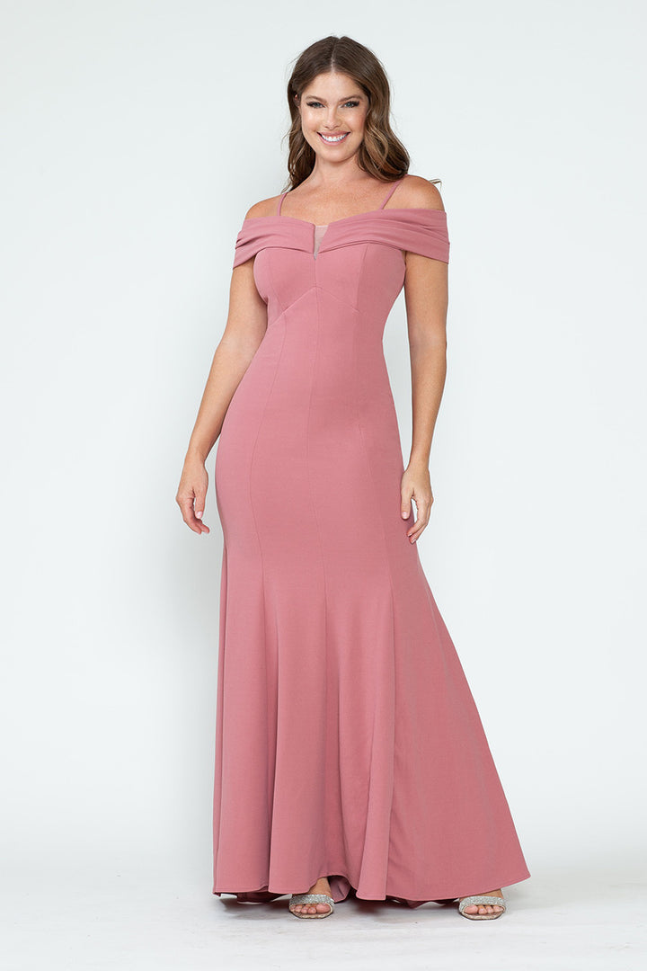 Crepe Fitted Off Shoulder Gown by Lenovia 5317