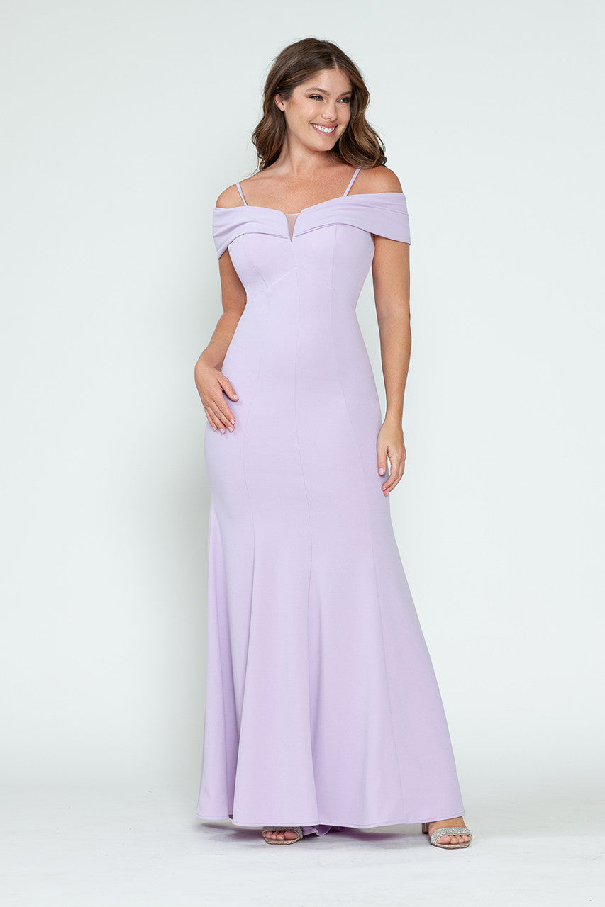 Crepe Fitted Off Shoulder Gown by Lenovia 5317