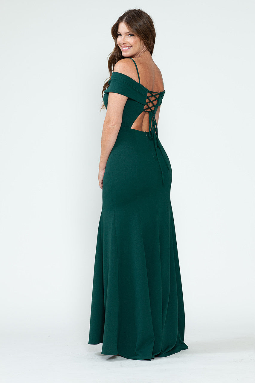 Crepe Fitted Off Shoulder Gown by Lenovia 5317