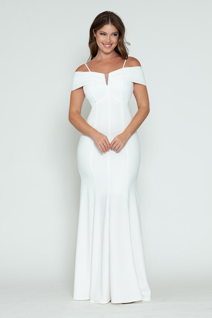 Crepe Fitted Off Shoulder Gown by Lenovia 5317