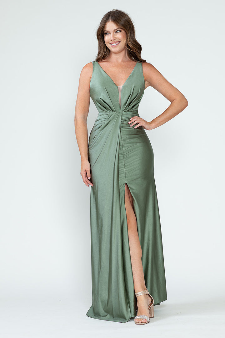 Satin Fitted Sleeveless Slit Gown by Lenovia 5319