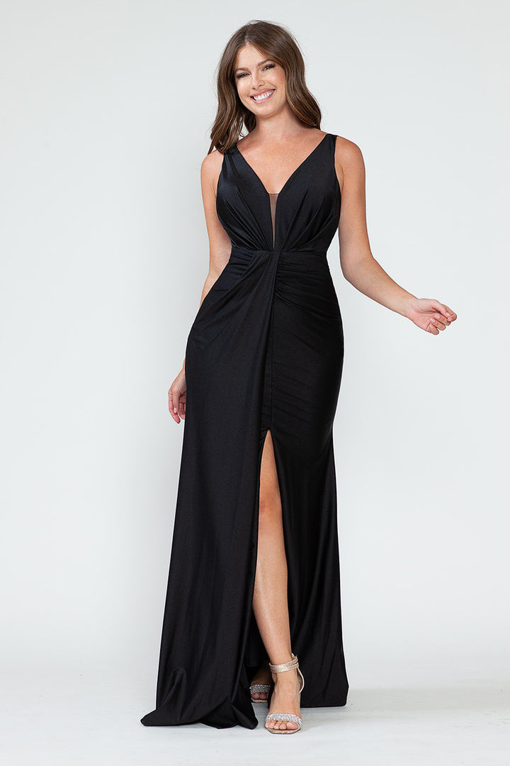 Satin Fitted Sleeveless Slit Gown by Lenovia 5319