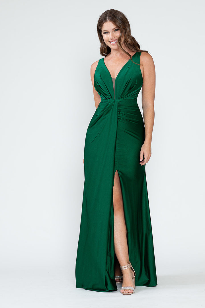 Satin Fitted Sleeveless Slit Gown by Lenovia 5319