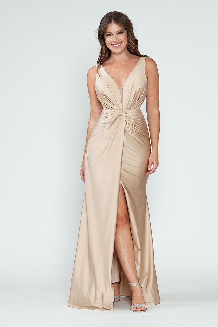 Satin Fitted Sleeveless Slit Gown by Lenovia 5319