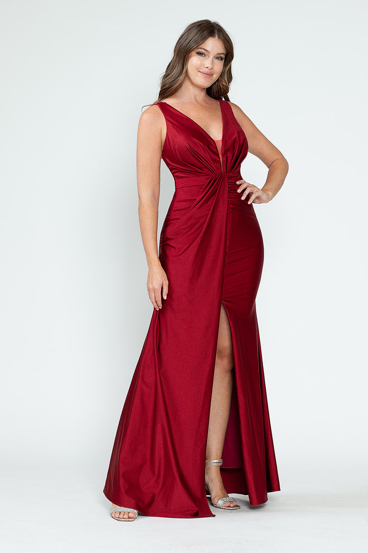 Satin Fitted Sleeveless Slit Gown by Lenovia 5319