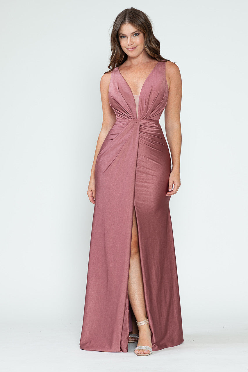 Satin Fitted Sleeveless Slit Gown by Lenovia 5319