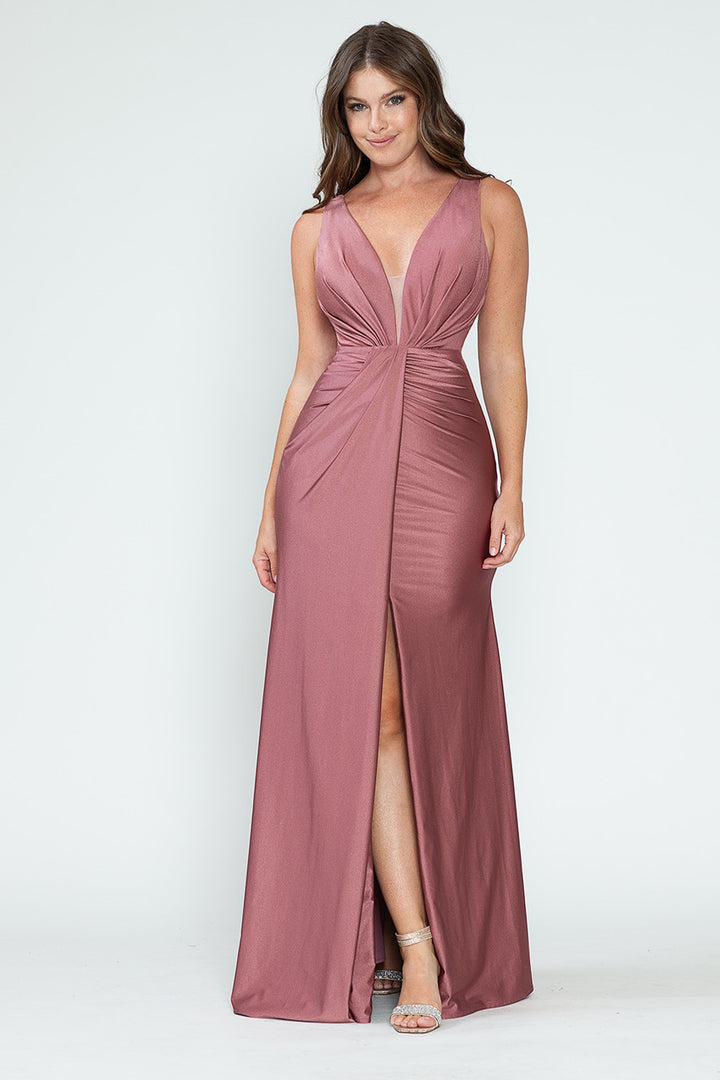 Satin Fitted Sleeveless Slit Gown by Lenovia 5319