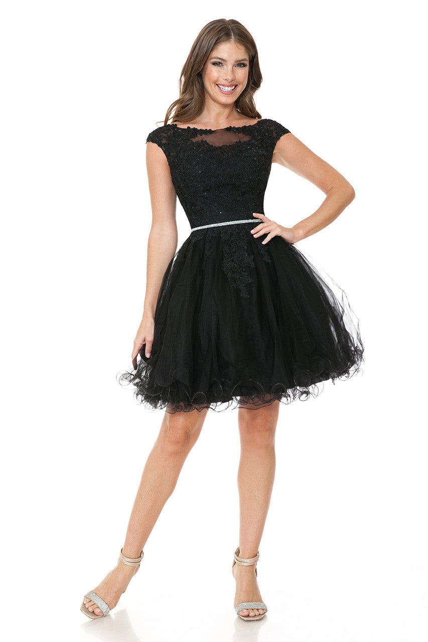 Short Cap Sleeve Ruffled Dress by Lenovia 8177