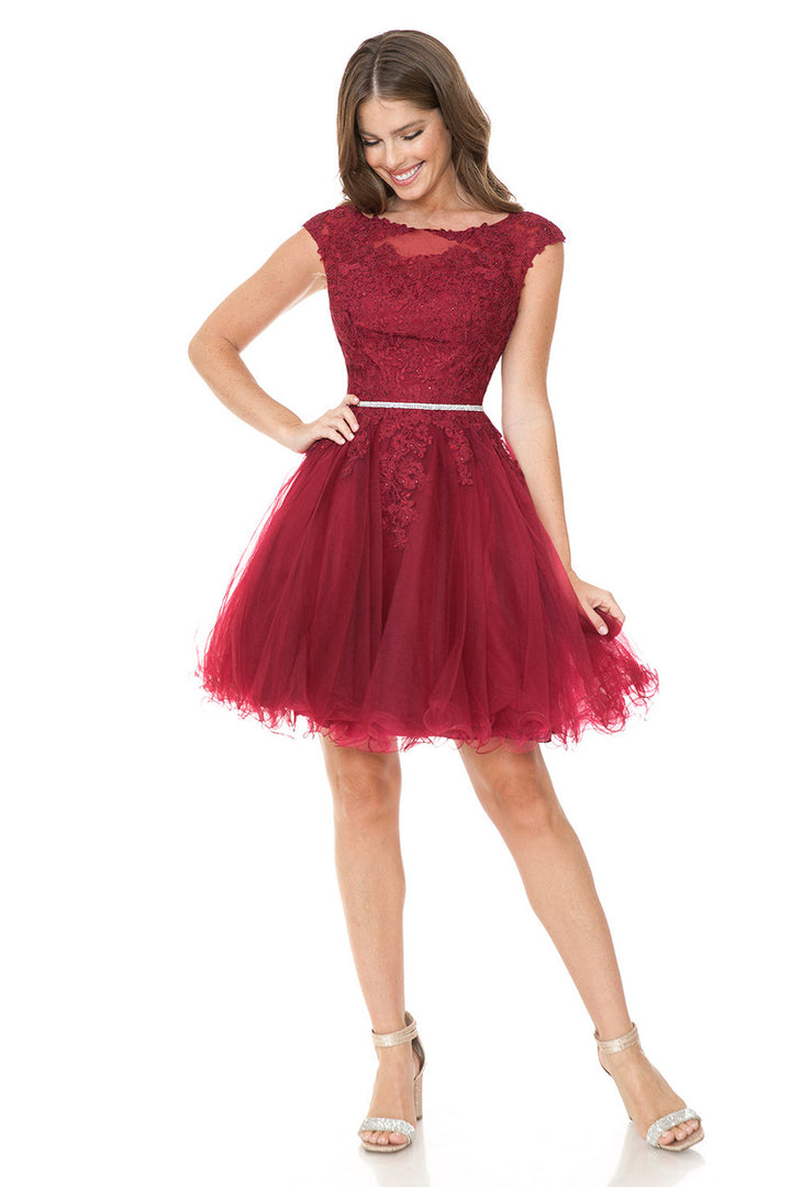 Short Cap Sleeve Ruffled Dress by Lenovia 8177