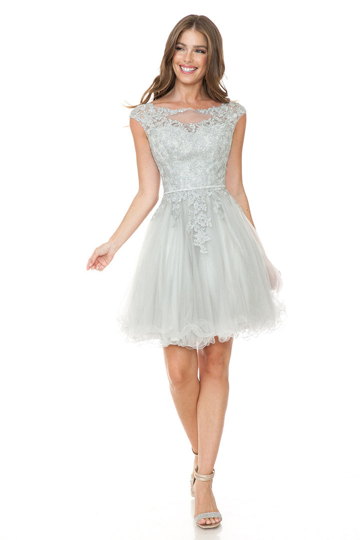 Short Cap Sleeve Ruffled Dress by Lenovia 8177
