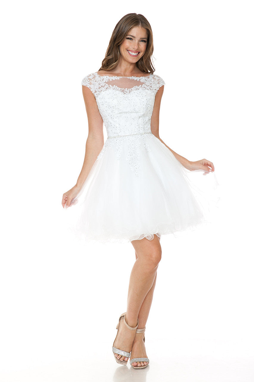 Short Cap Sleeve Ruffled Dress by Lenovia 8177