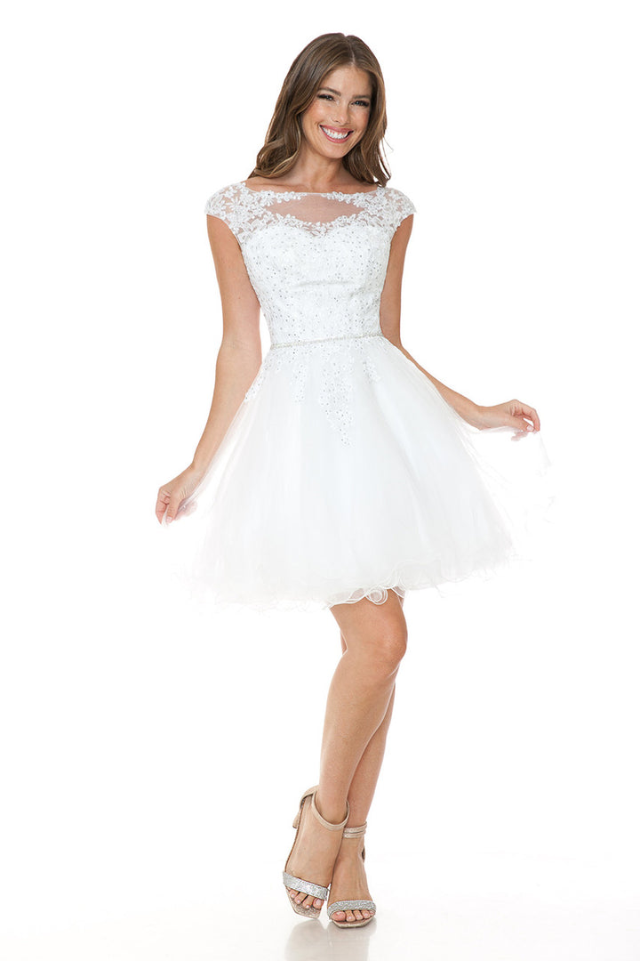 Short Cap Sleeve Ruffled Dress by Lenovia 8177
