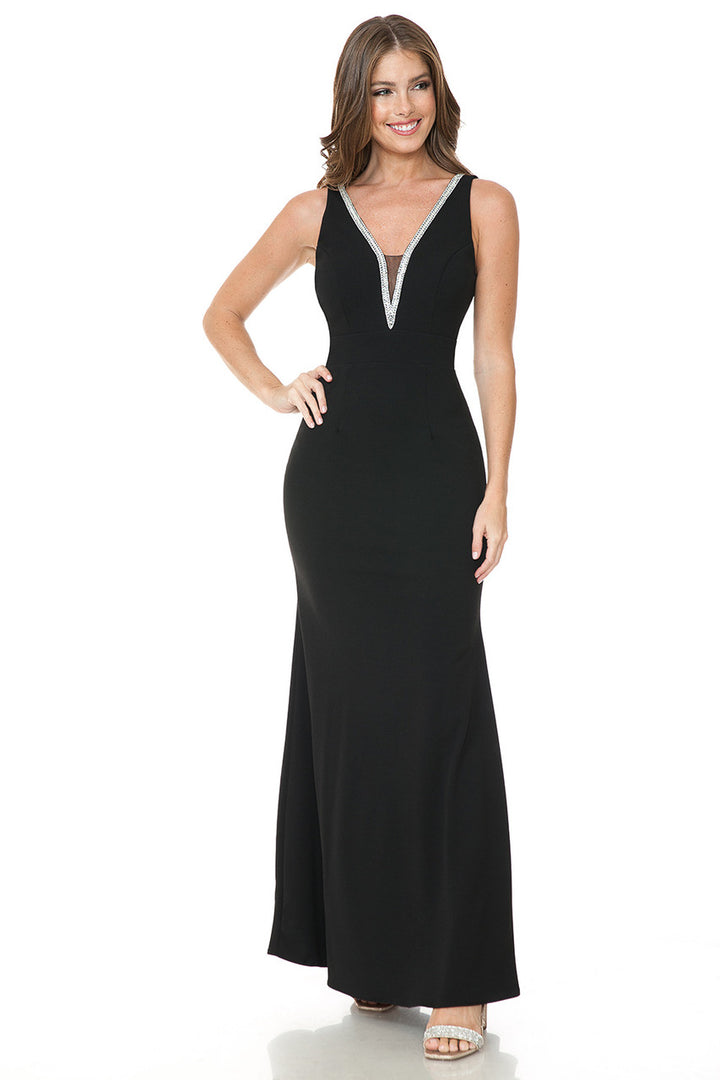 Beaded Crepe Fitted Sleeveless Gown by Lenovia 5270