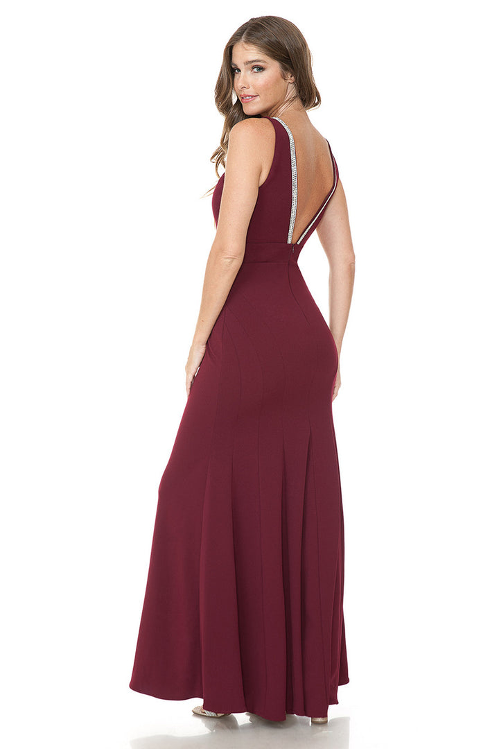 Beaded Crepe Fitted Sleeveless Gown by Lenovia 5270