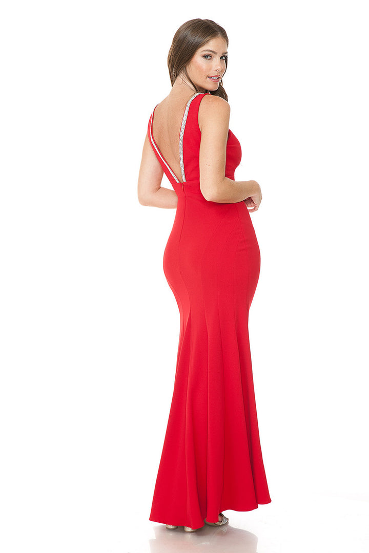 Beaded Crepe Fitted Sleeveless Gown by Lenovia 5270
