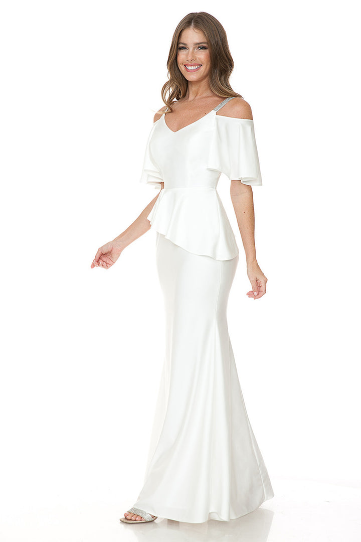 Fitted Cold Shoulder Peplum Gown by Lenovia 5282