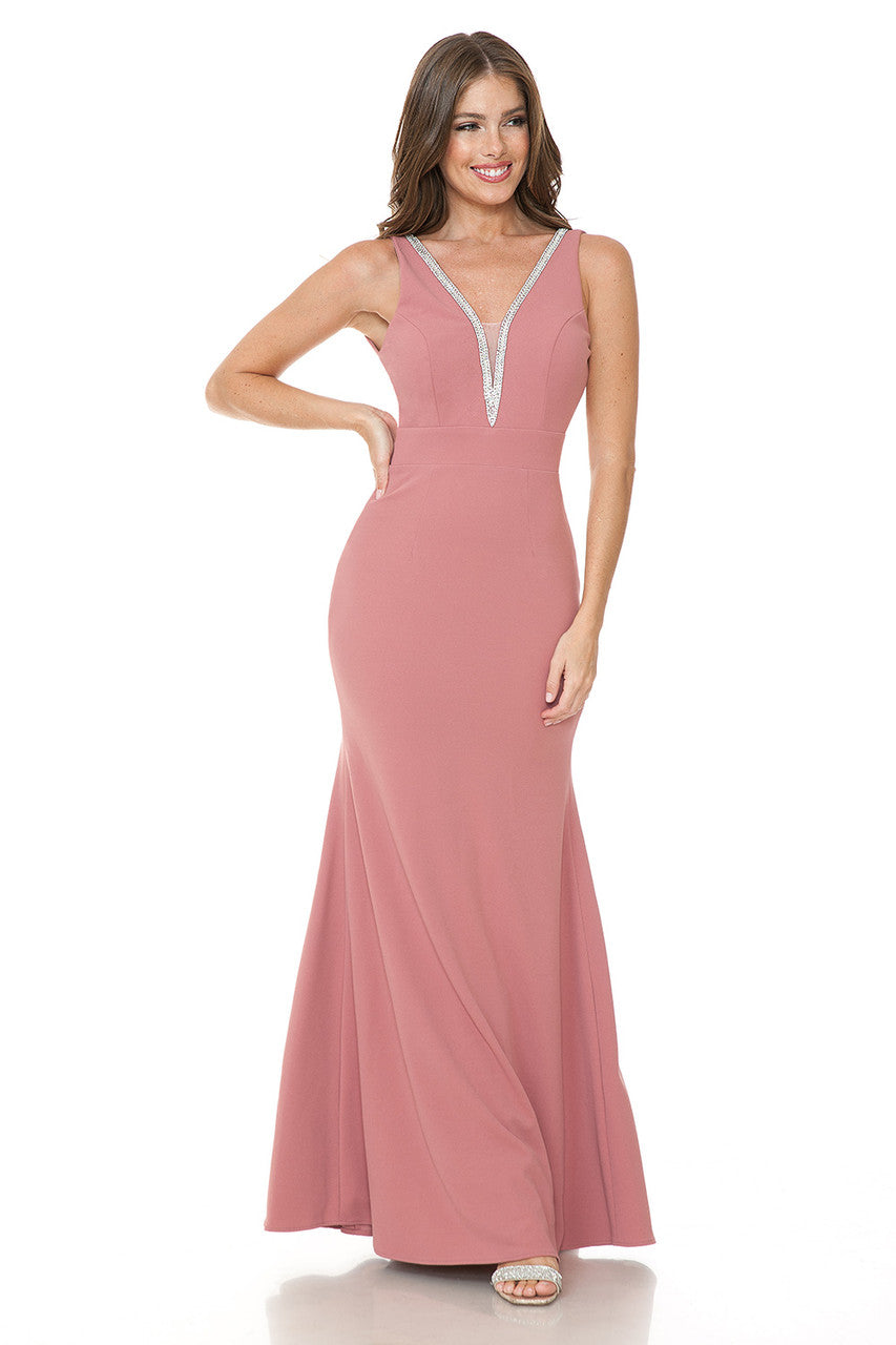 Beaded Crepe Fitted Sleeveless Gown by Lenovia 5270