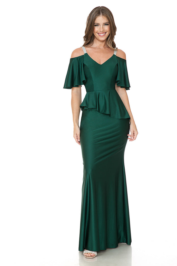 Fitted Cold Shoulder Peplum Gown by Lenovia 5282
