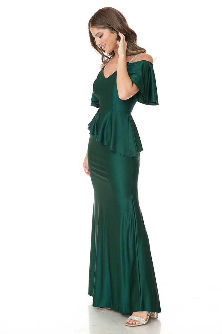 Fitted Cold Shoulder Peplum Gown by Lenovia 5282