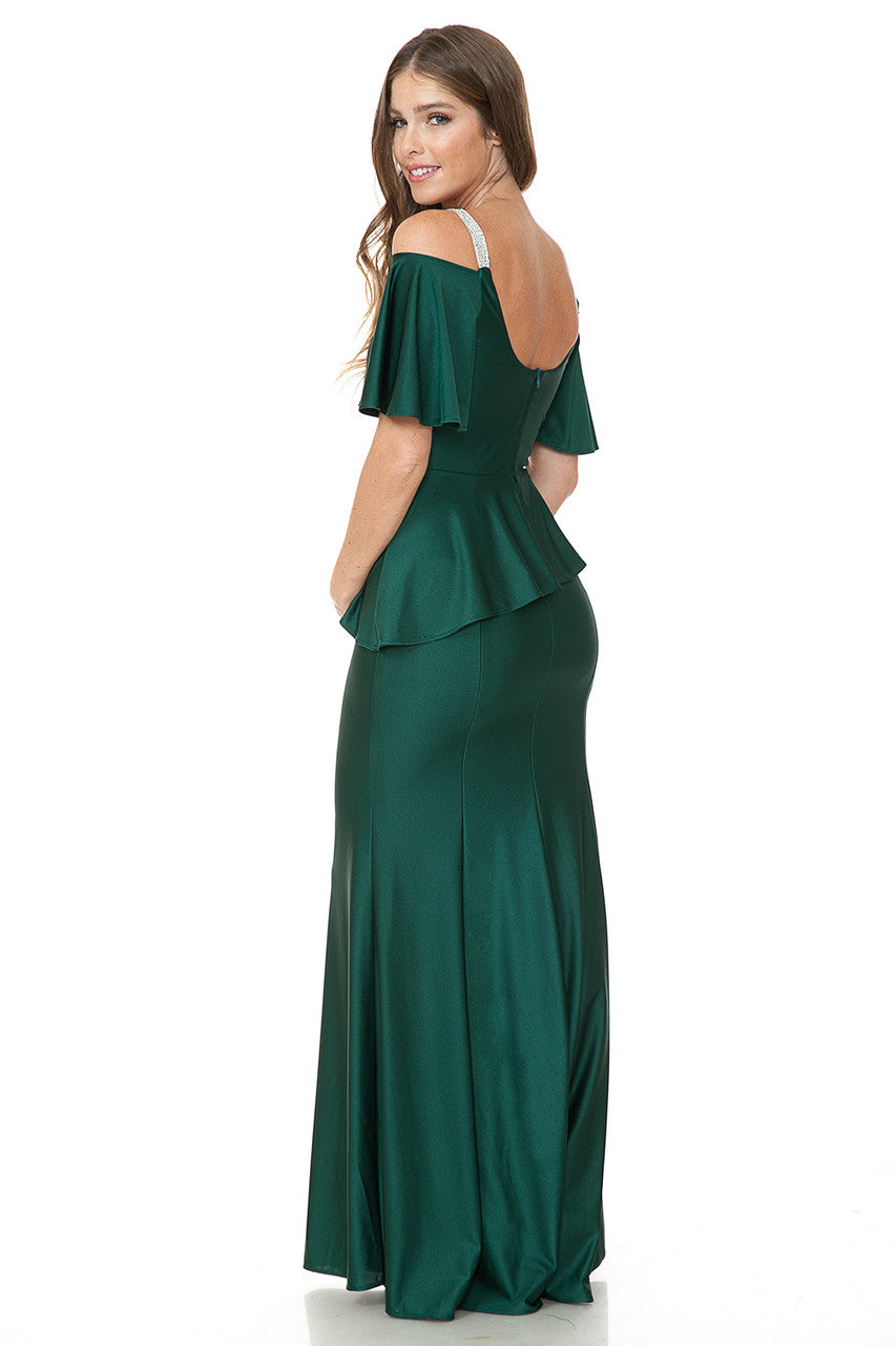 Fitted Cold Shoulder Peplum Gown by Lenovia 5282