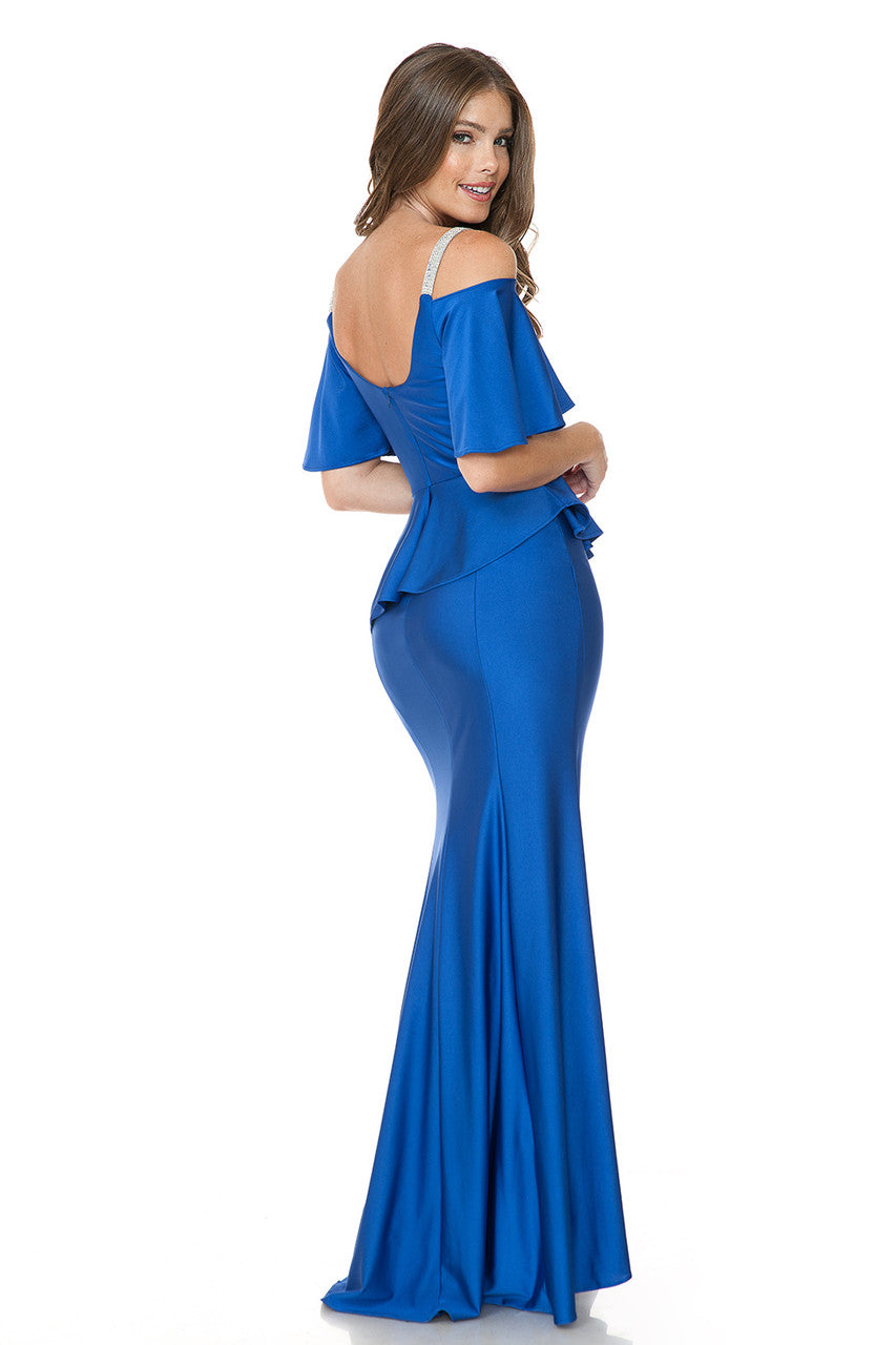 Fitted Cold Shoulder Peplum Gown by Lenovia 5282 L / Mauve Fitted Cold Shoulder Peplum Gown by Lenovia 5282 L / Mauve