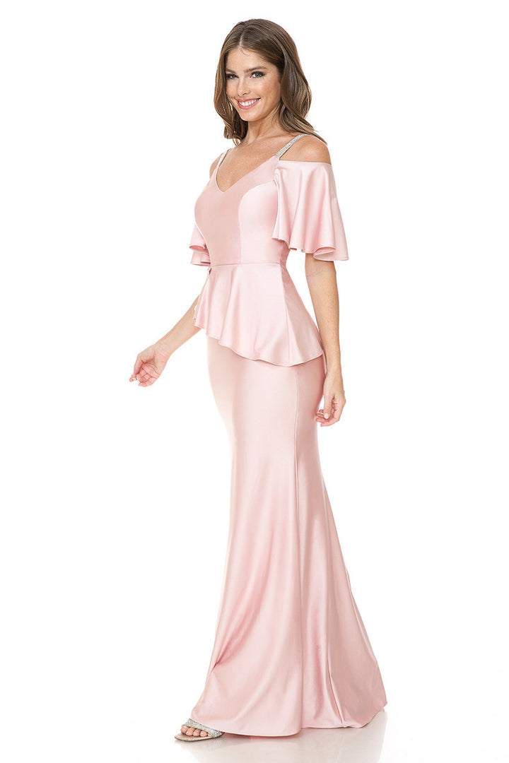 Fitted Cold Shoulder Peplum Gown by Lenovia 5282