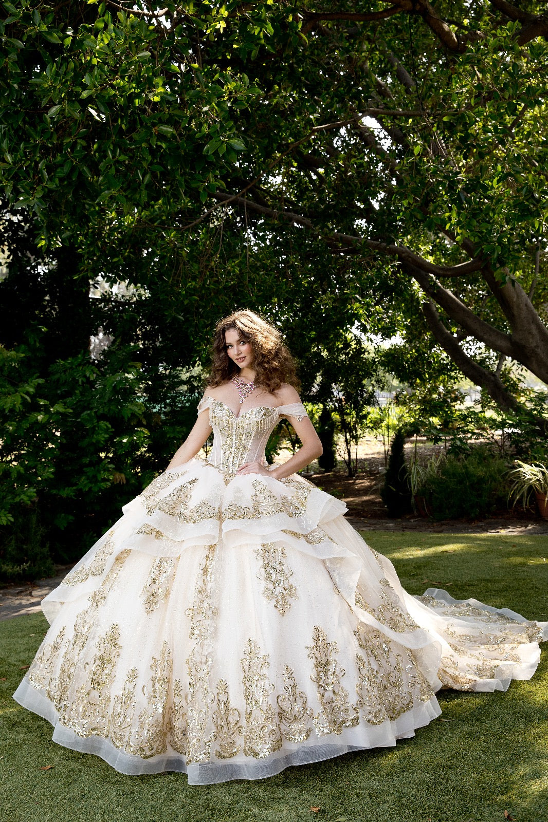 Off Shoulder Corset Ball Gown by Petite Adele PQ1074