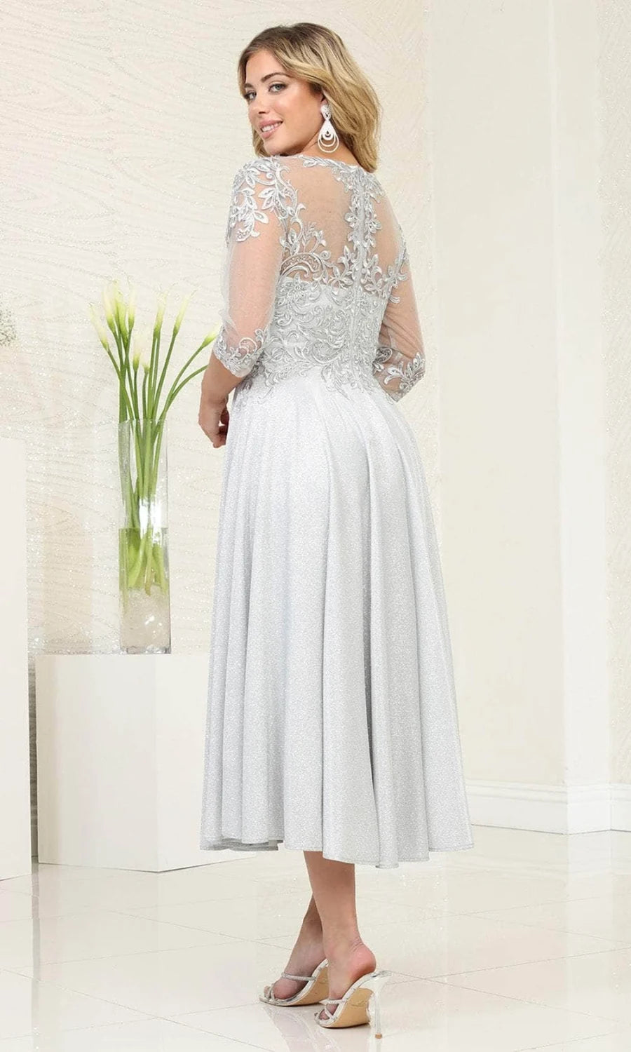 Mid-Sleeve Tea Length Dress by May Queen MQ2057