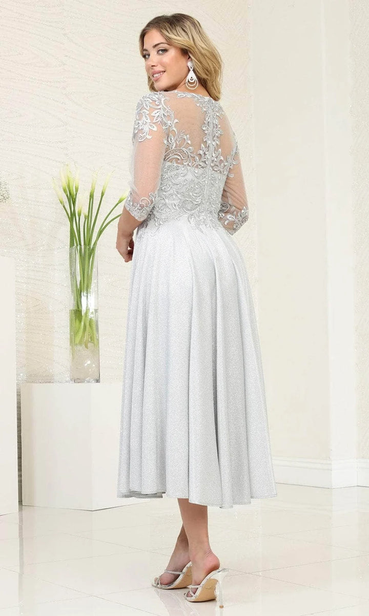 Mid-Sleeve Tea Length Dress by May Queen MQ2057