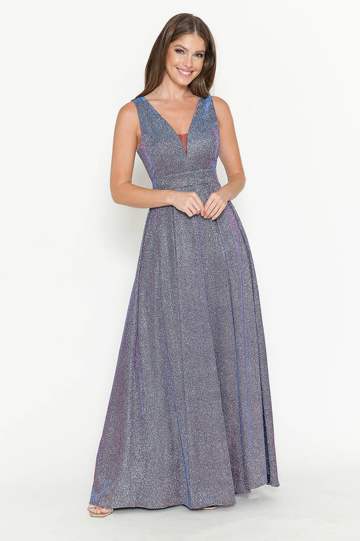 Metallic Sleeveless A-line Gown by Lenovia 5256