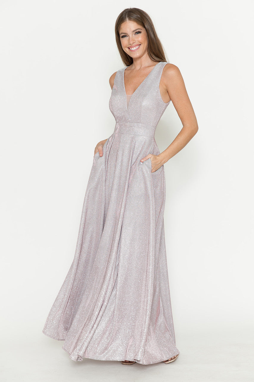 Metallic Sleeveless A-line Gown by Lenovia 5256