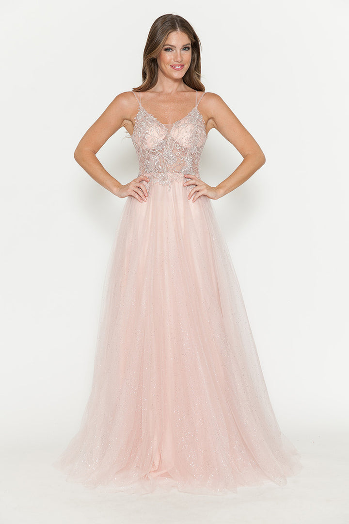 Glitter Tulle Sleeveless A-line Gown by Lenovia 8183
