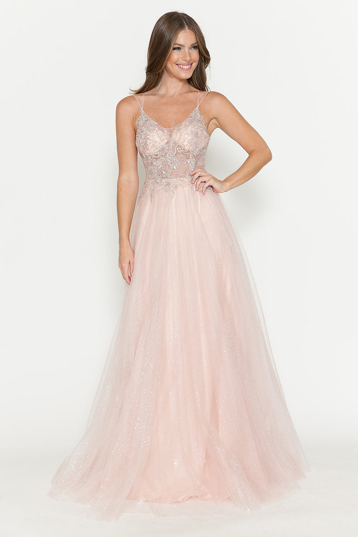 Glitter Tulle Sleeveless A-line Gown by Lenovia 8183