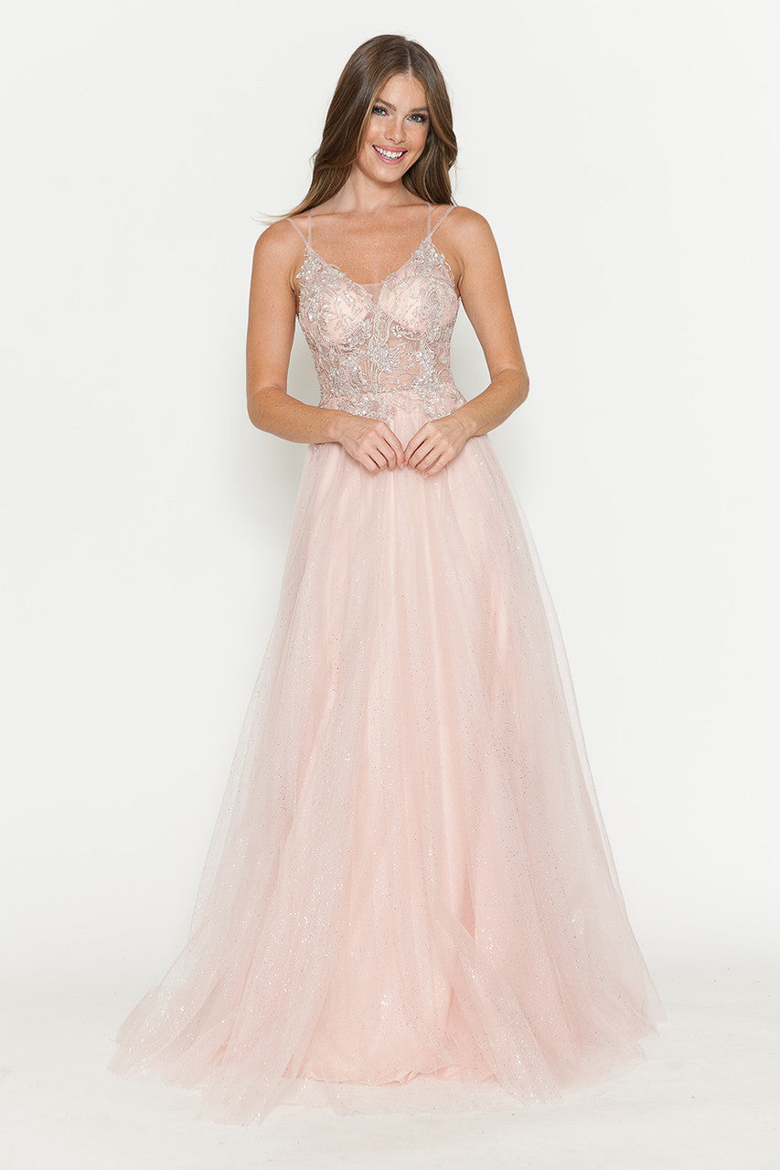 Glitter Tulle Sleeveless A-line Gown by Lenovia 8183