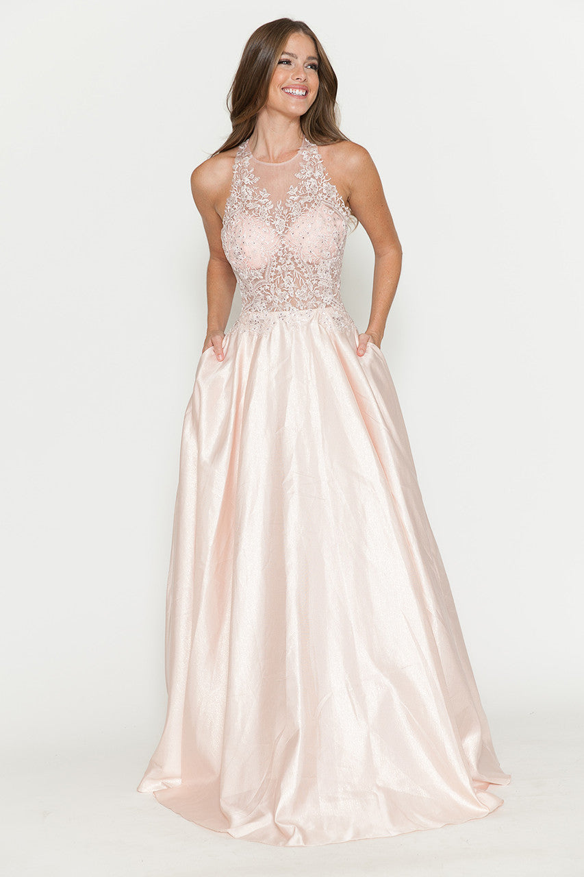 Applique Halter A-line Gown by Lenovia 8181