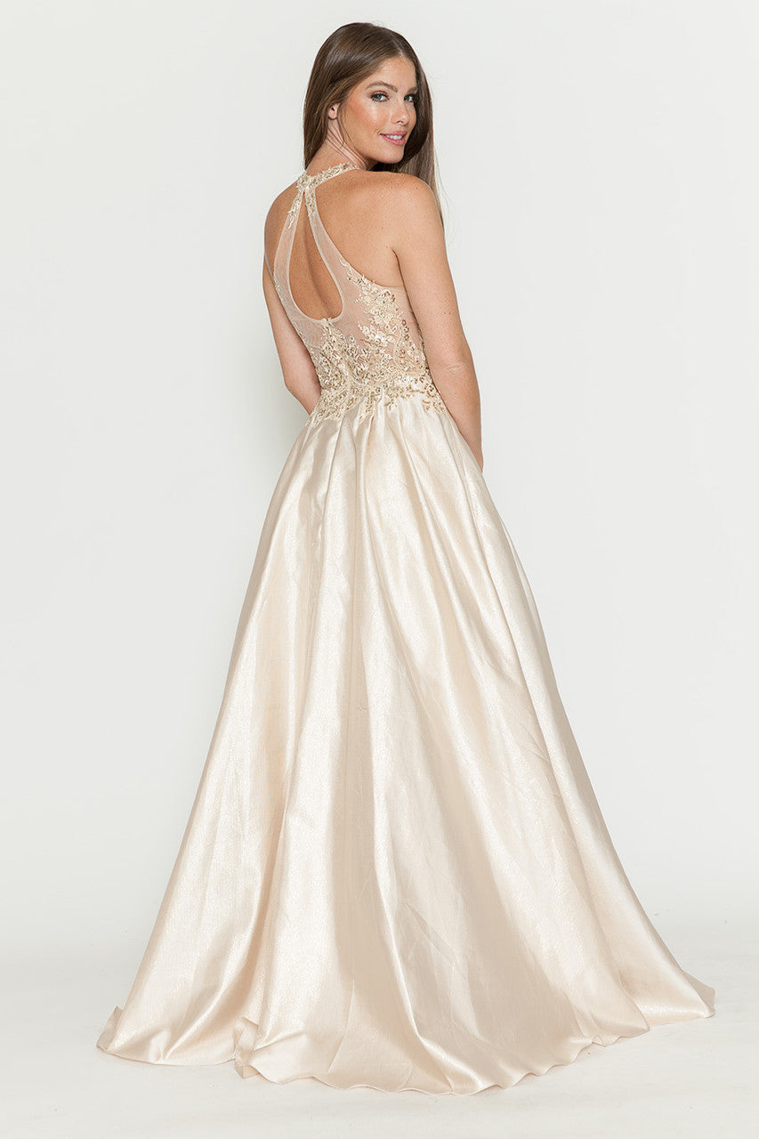 Applique Halter A-line Gown by Lenovia 8181