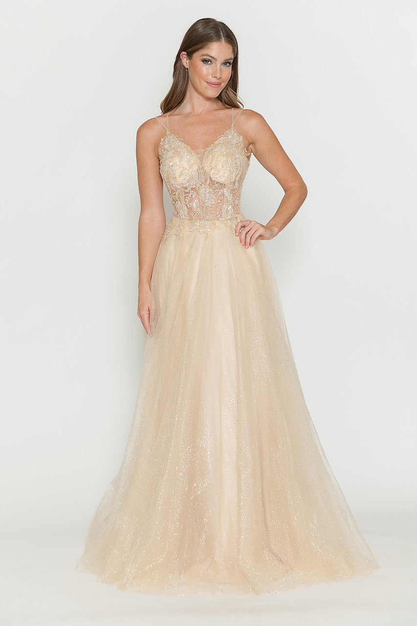 Glitter Tulle Sleeveless A-line Gown by Lenovia 8183