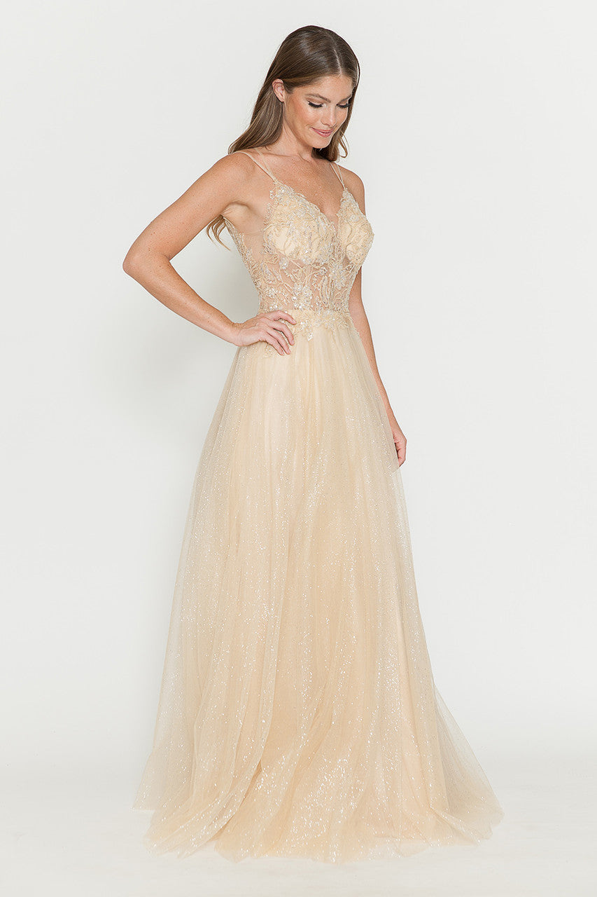 Glitter Tulle Sleeveless A-line Gown by Lenovia 8183