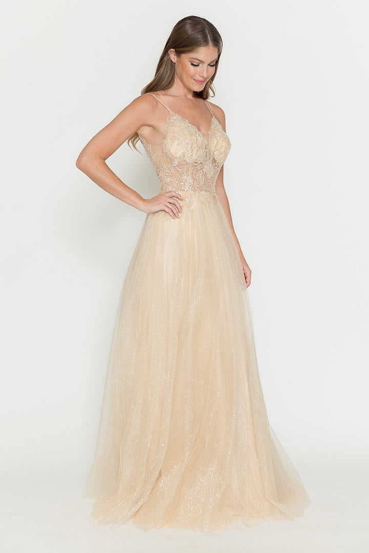 Glitter Tulle Sleeveless A-line Gown by Lenovia 8183