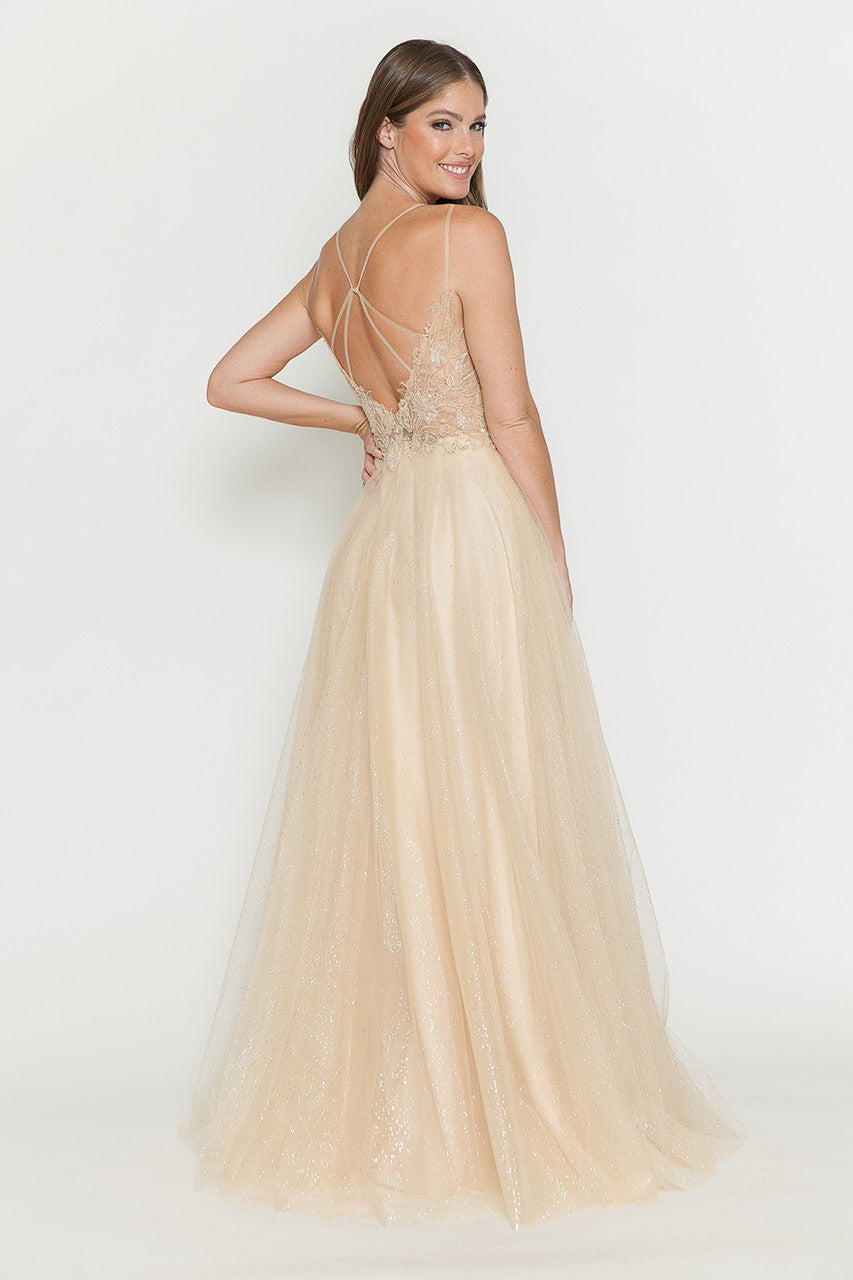 Glitter Tulle Sleeveless A-line Gown by Lenovia 8183
