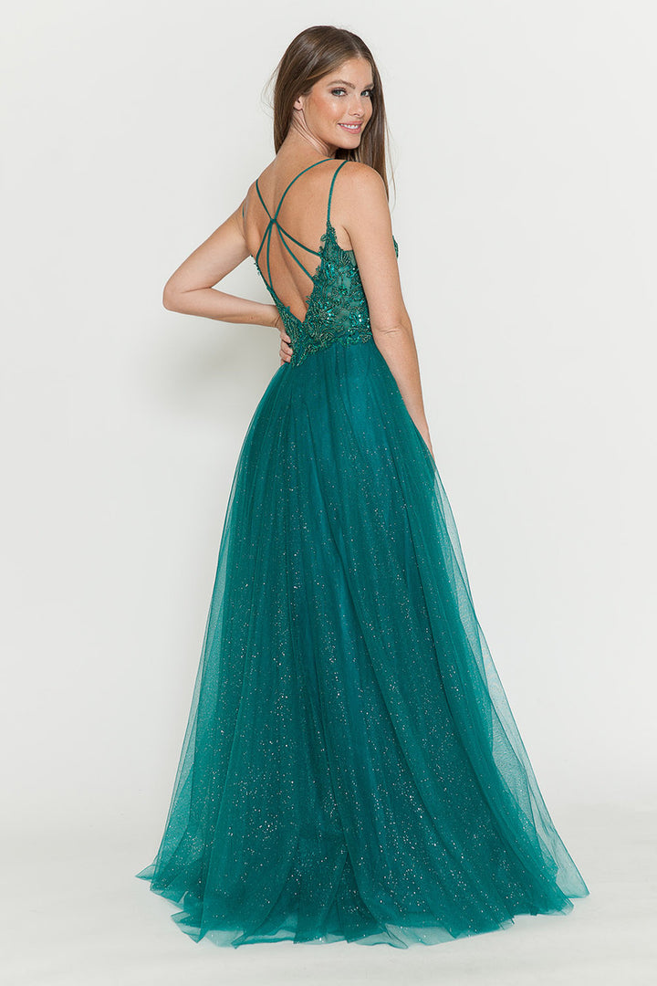 Glitter Tulle Sleeveless A-line Gown by Lenovia 8183