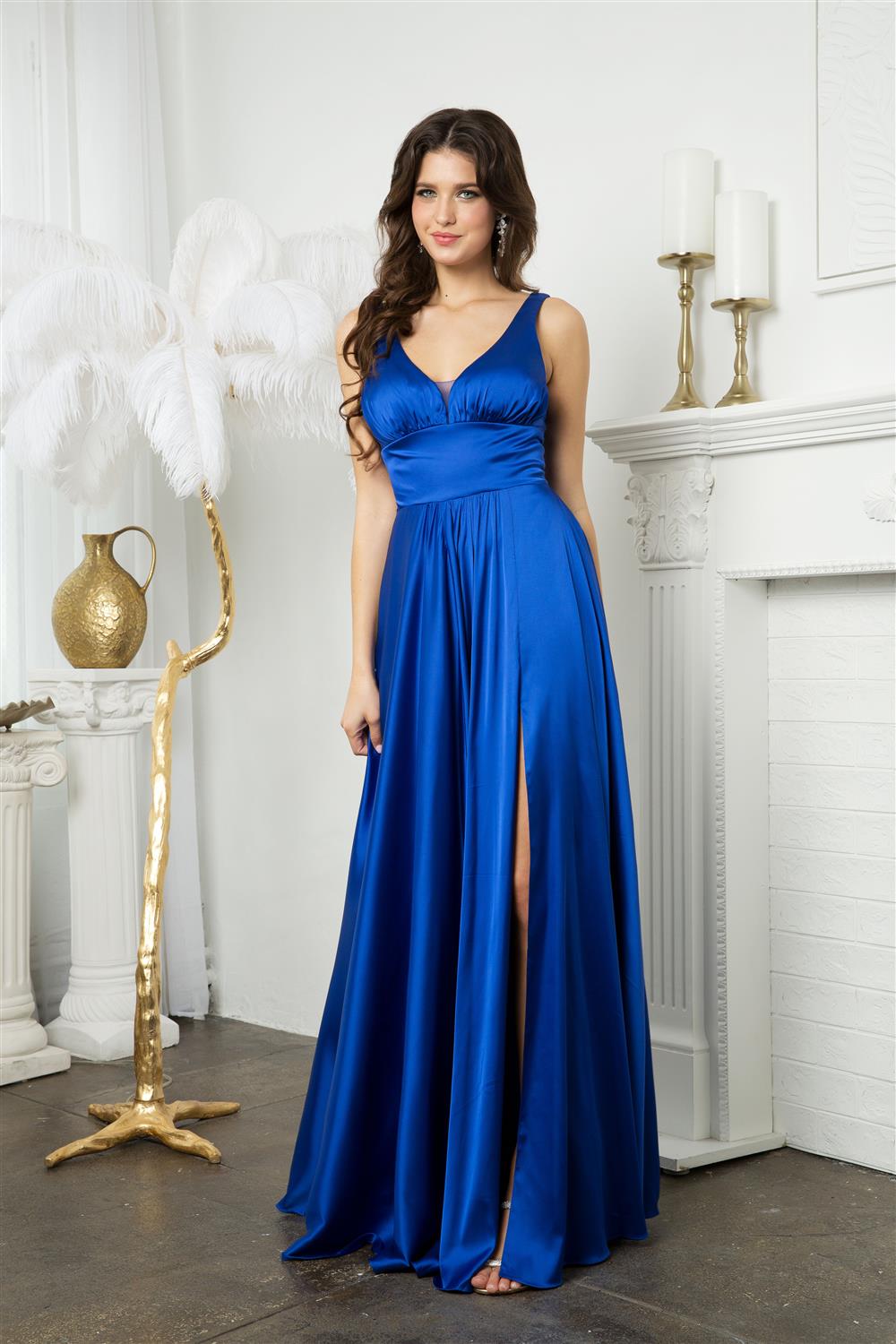 Long Satin Sleeveless A-line Slit Dress by Juno 0958